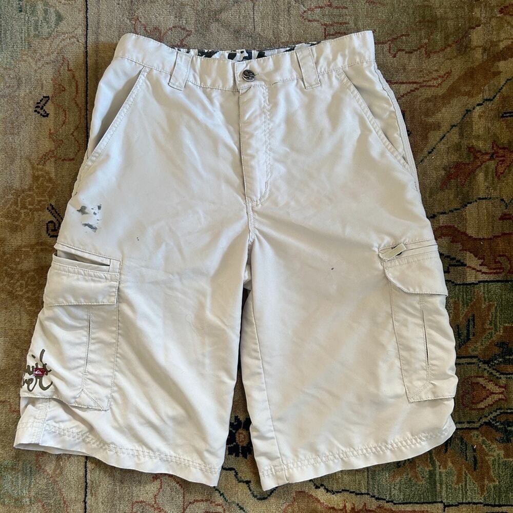 Vintage Quiksilver Cargo Board Shorts Boy's XL / 16 Kahki Beige Logo